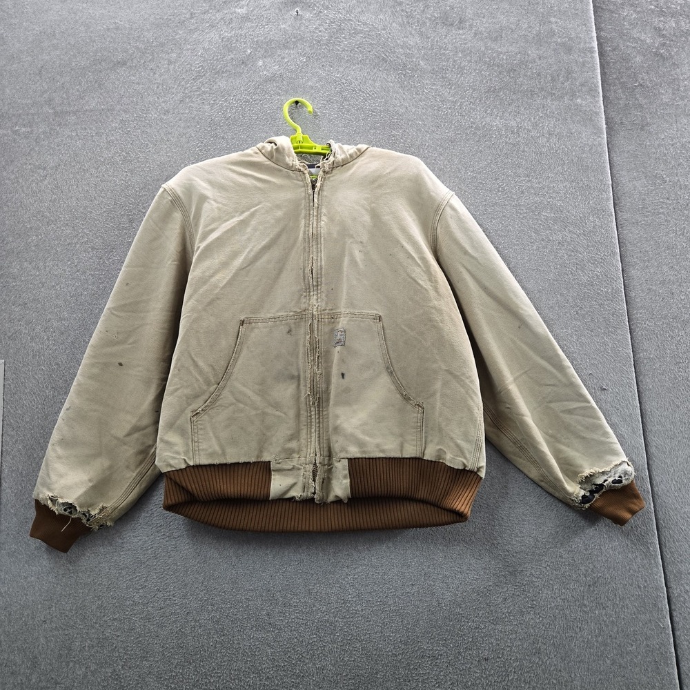 VINTAGE Carhartt Men Jacket L Tan Faded Distressed Made In USA J140 Duck
